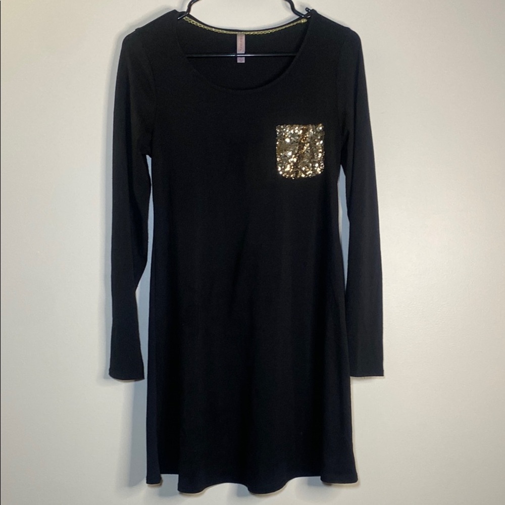 Xhilaration Black Gold Sequin Embellished Long Sleeve Dress